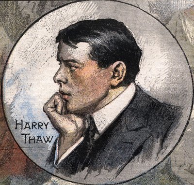 Portret van Harry Thaw in 1907 tijdens zijn proces door Achille Beltrame