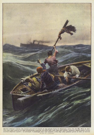 Vier Roemeense studenten, die van plan waren met een kleine boot van Constanza te vertrekken door Achille Beltrame