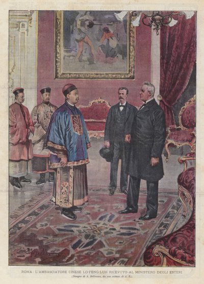 Rome, de Chinese ambassadeur Lo-Feng-Luh ontvangen op het ministerie van Buitenlandse Zaken door Achille Beltrame