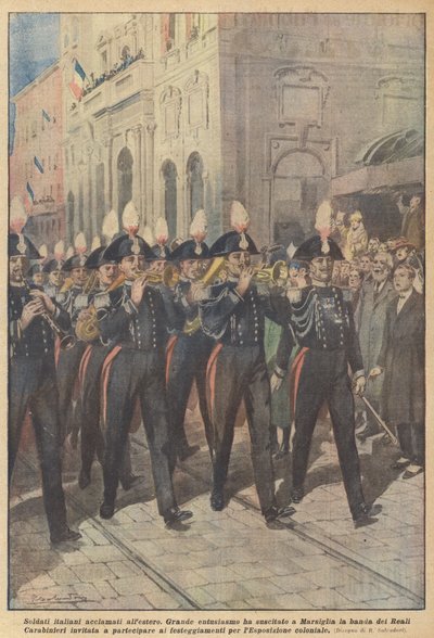 Italiaanse soldaten toegejuicht in het buitenland door Achille Beltrame