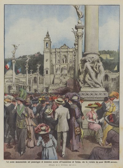 Op de monumentale brug op zondagmiddag tijdens de tentoonstelling van Turijn, die werd bezocht door Achille Beltrame