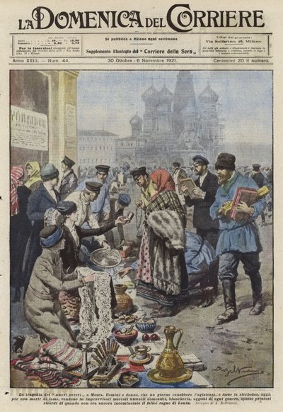 De rijken worden gedwongen hun bezittingen te verkopen in post-revolutionair Rusland door Achille Beltrame