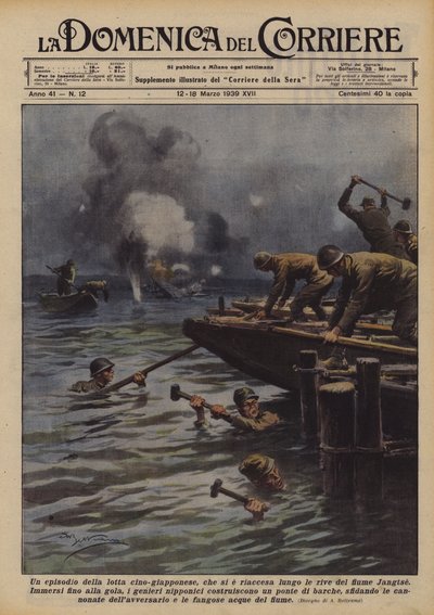 Een episode van de Chinees-Japanse strijd, die opnieuw is opgelaaid langs de oevers van de Jangtse-rivier door Achille Beltrame