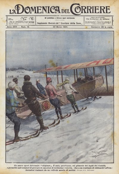 Een nieuwe wintersport, skiplane door Achille Beltrame