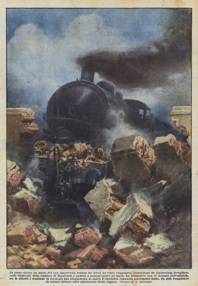 Een trein tegen een muur door Achille Beltrame