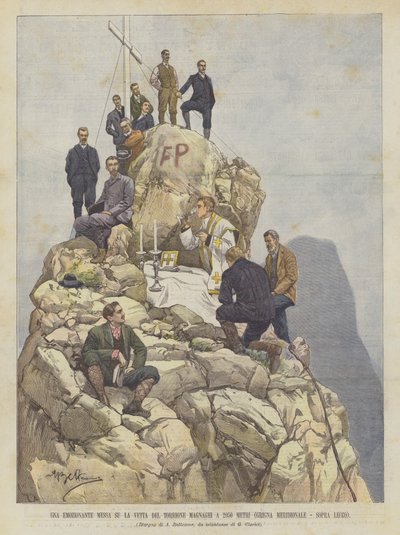 Een spannende mis op de top van de Torrione Magnaghi op 2050 meter (Grigna Meridionale, boven Lecco) door Achille Beltrame