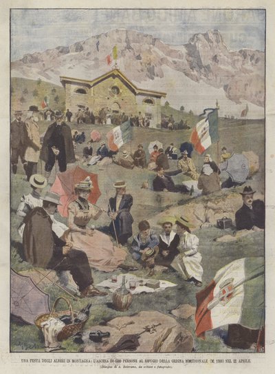 Een Boomfeest in de Bergen, De Beklimming van 1500 Mensen naar de Grigna Meridionale Schuilplaats door Achille Beltrame