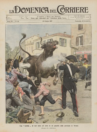 Een serieuze stierengevecht in een dorp in de provincie Novara door Achille Beltrame