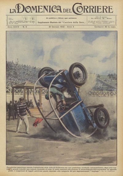 Een jonge Amerikaanse wekt enthousiasme op in Californië met een gevaarlijke auto-acrobatiek door Achille Beltrame