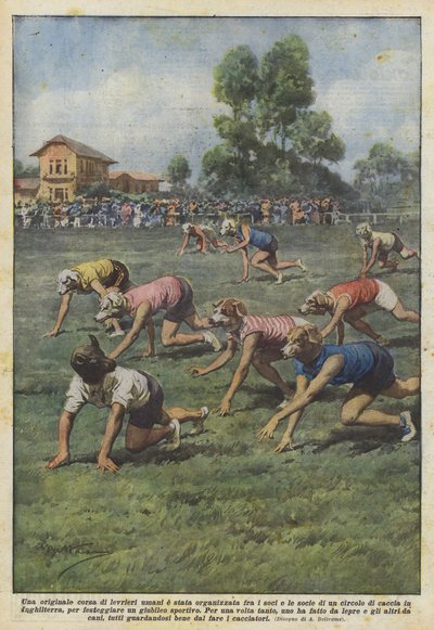 Een originele race van menselijke windhonden werd georganiseerd tussen de leden van een club ? door Achille Beltrame