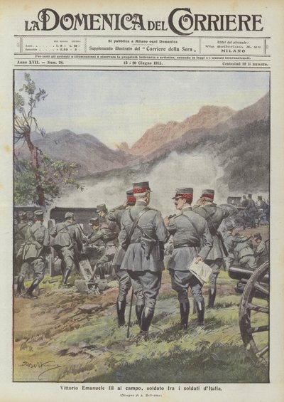 Vittorio Emanuele III in het veld, soldaat onder de soldaten van Italië door Achille Beltrame