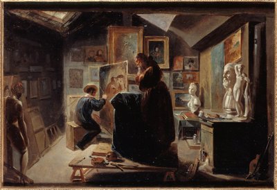 Houding van het model, circa 1838 (olieverf op papier op doek) door Achille Devéria