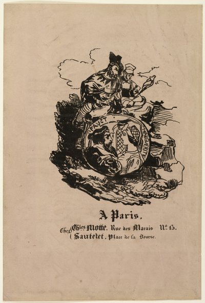 Portretmedaillon van Faust en Marguerite, uitgeversblad van Faust door Achille Devéria