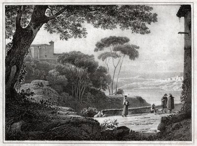 Meer Albano (gravure rond 1820) door Achille Etna Michallon