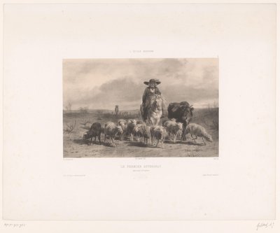 Boer met rund en schapen uit de Auvergne door Achille Isidore Gilbert