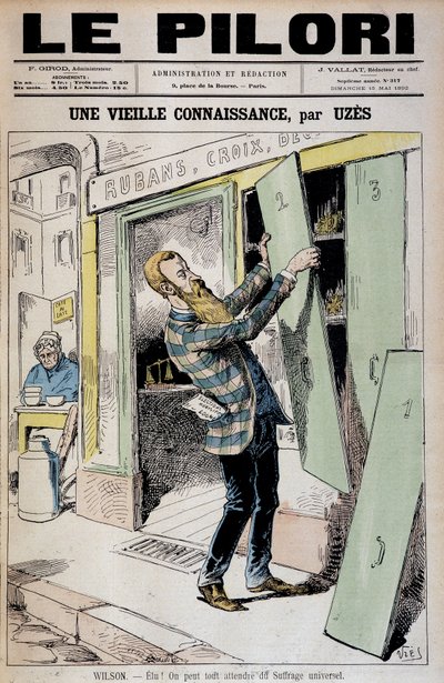 Verkozen! We kunnen alles verwachten van algemeen kiesrecht (cartoon over Daniel Wilson herkozen als afgevaardigde) - door Uzes (Achille Lemot genaamd) (1846-1909), in 