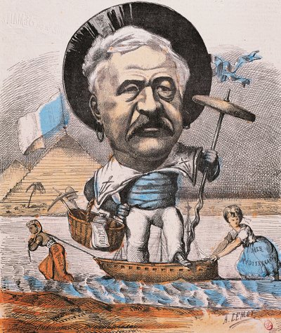 Franse ingenieur Ferdinand de Lesseps bij de inhuldiging van het Suezkanaal door Achille Lemot