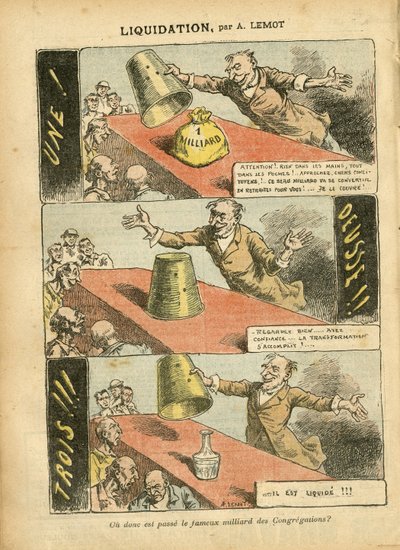 Illustratie van Achille Lemot in Le Pelerin, 23/06/07 - Liquidatie - Spel, Religie Geloof, Zilver, Katholicisme - Miljard van Congregaties - Honneteau door Achille Lemot