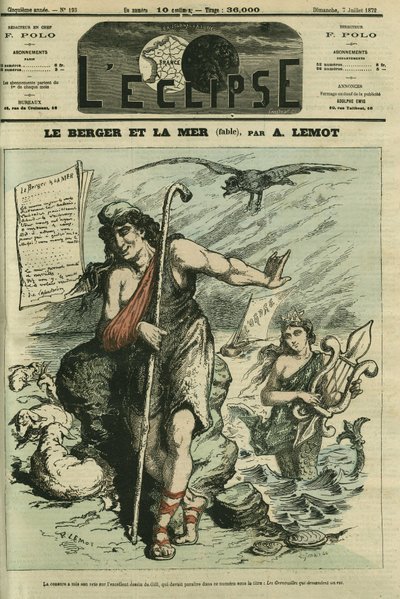 De herder en de zee illustreert een fabel ter vervanging van de cartoon door Gill 