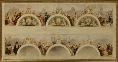 De stad Parijs biedt alle naties de gastvrijheid van haar kunstscholen, musea en wetenschappelijke instellingen - Schets voor de ingangshal van het Hôtel de Ville de Paris door Achille Sirouy