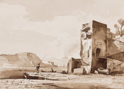 Mogelijk een uitzicht vanaf Posillipo, met Vesuvius in de verte, met toevoegingen door een Borbone-leerling door Achille Vianelli