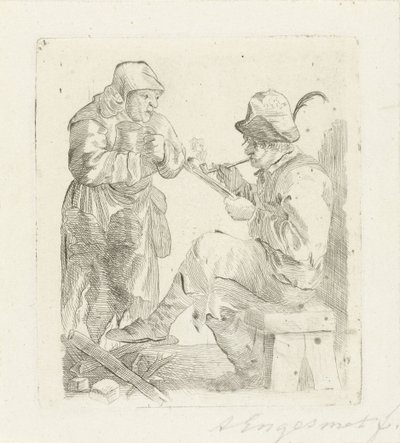 Rokende man door Adalbertus Engelsmet (signed by artist)