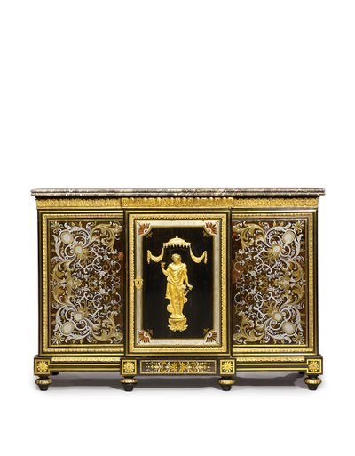 Louis XVI zijcabinet, in opdracht van de Marchand-Mercier Claude-Francois Julliot, met Louis XIV marqueterie panelen, c.1775-1800 door Adam (attr. to) Weisweiler