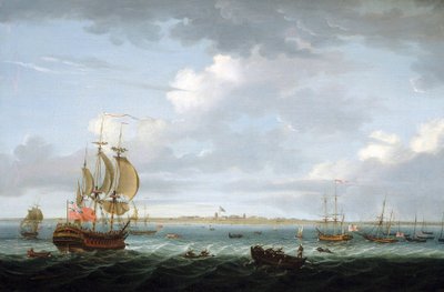 Navigatie voor de kust van Madras, India, met een beschrijving van de haven en de stad en de Britse vlag die wappert over Fort Saint George door Adam Callander