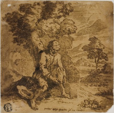 Zittende man die zijn been krabt door Adam Elsheimer