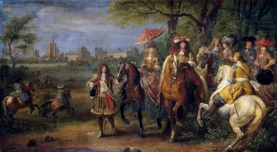 Chateau de Vincennes met Lodewijk XIV en Marie Therese met hun hofhouding in 1669 door Adam Frans Meulen van der