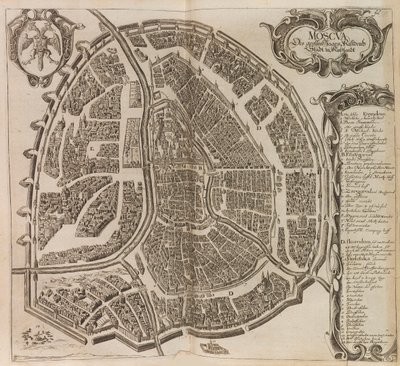 Kaart van Moskou. Uit: Vermehrte Newe Beschreibung der Muscowitischen, 1656 door Adam Olearius