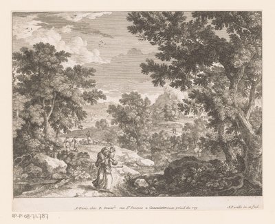 Landschap met Christus met lam op zijn schouders door Adam Perelle