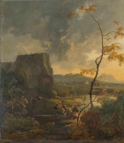Italiaans landschap met antieke tempietto door Adam Pijnacker