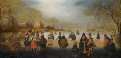 Winterlandschap met schaatsers door Adam van Breen