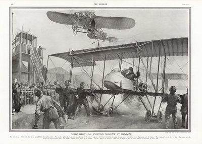 Bijna ongeluk op Hendon Aerodrome, 1913 door Addison Thomas Millar
