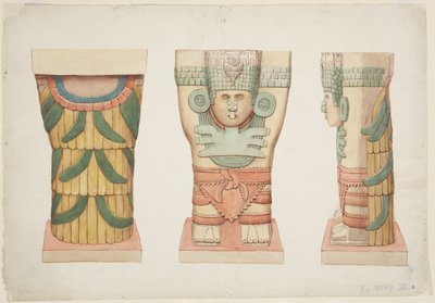 Kariatide uit de buitenkamer, Tempel A, balspelbaan, Chichen Itza door Adela Breton