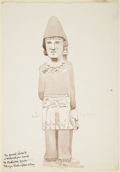 Standbeeld uit Teayo, noord Veracruz, Mexico (stenen standbeeld met mannelijke figuur in rok) door Adela Breton