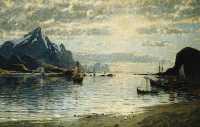 Een Fjordscène met Zeilschepen door Adelsteen Normann