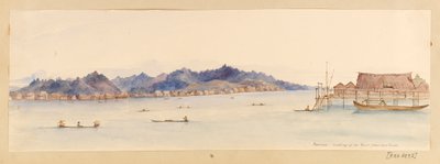 Borneo - Uitzicht op de Rivier vanuit ons huis uit West-Indië, Noord-Amerika en Borneo plakboek, ca. 1845 door Admiral Sir Edward Gennys Fanshawe