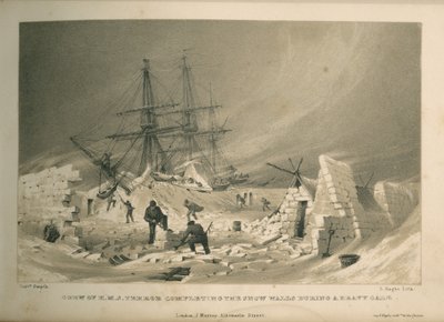 Bemanning van de H.M.S. Terror voltooit de sneeuwmuren tijdens een zware storm door Admiral William Henry Smyth