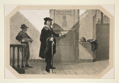 Rembrandt op weg naar de Anatomische Les van Dr. Tulp door Adolf Carel Nunnink