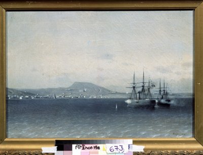 Russisch-Turkse oorlog van 1877-1878: "De stad Theodosia in de Krim gebombardeerd door de Turkse vloot in 1878" Schilderij van Adolf Fessler door Adolf Fessler