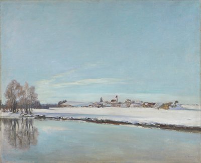 Winterlandschap (landschap in Dachau) door Adolf Holzel