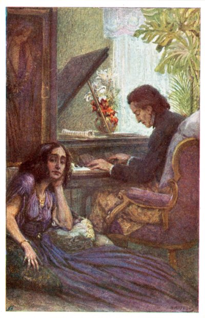 Muzikant en componist, Frederic Chopin, met George Sand door Adolf Karpellus door Adolf Karpellus
