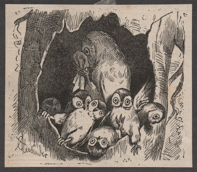 Uil met jongen, ca. 1890 (sneldruk) door Adolf Oberländer