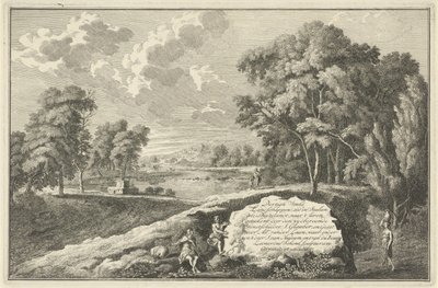 Arcadisch rivierlandschap met vrouw en kind door Adolf van der Laan