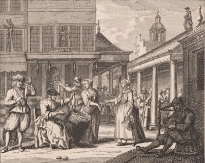“Het debiteeren en verkoopen van de haringh” (nr. 14 uit de serie haringvangst) door Adolf van der Laan