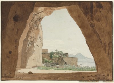 Vesuvius en de baai van Napels vanuit een grot door Adolf von Heydeck
