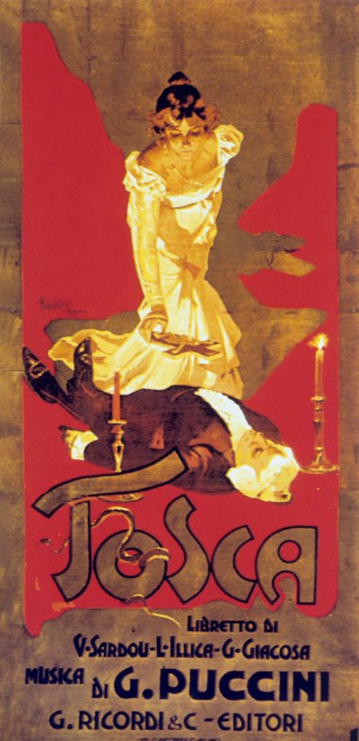 Omslag door Adolf Hohenstein van partituur van opera Tosca door Giacomo Puccini door Adolfo Hohenstein
