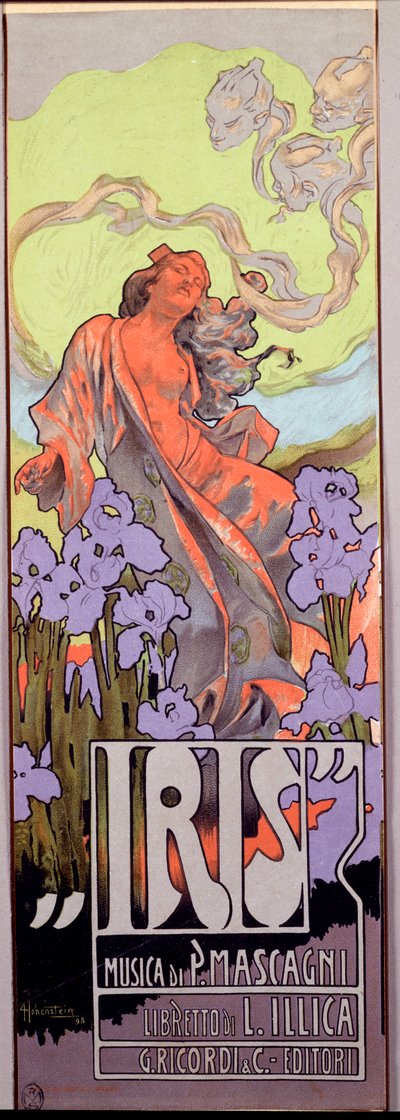 Iris Opera gecomponeerd door Pietro Mascagni en Italiaans libretto door Luigi Illica (1898). Poster geïllustreerd door Adolfo Hohenstein (1854-1928) 1910 door Adolfo Hohenstein